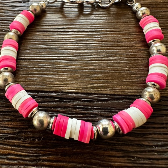 Hand Crafted Pink and White Bracelet - Picture 1 of 6